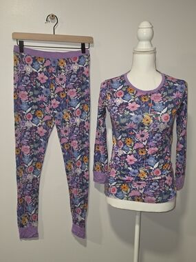 Little Sleepies Girls Bamboo Floral Purple Long Sleeve Pajama Set Size 16
